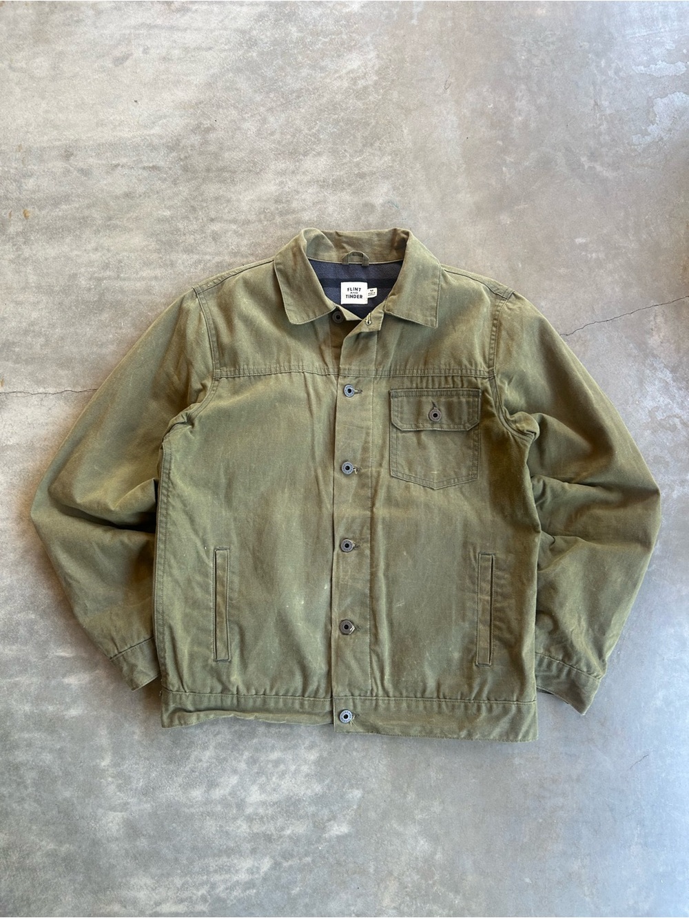 Flint and Tinder Waxed Trucker Jacket Olive Military Field Jacket Made in USA